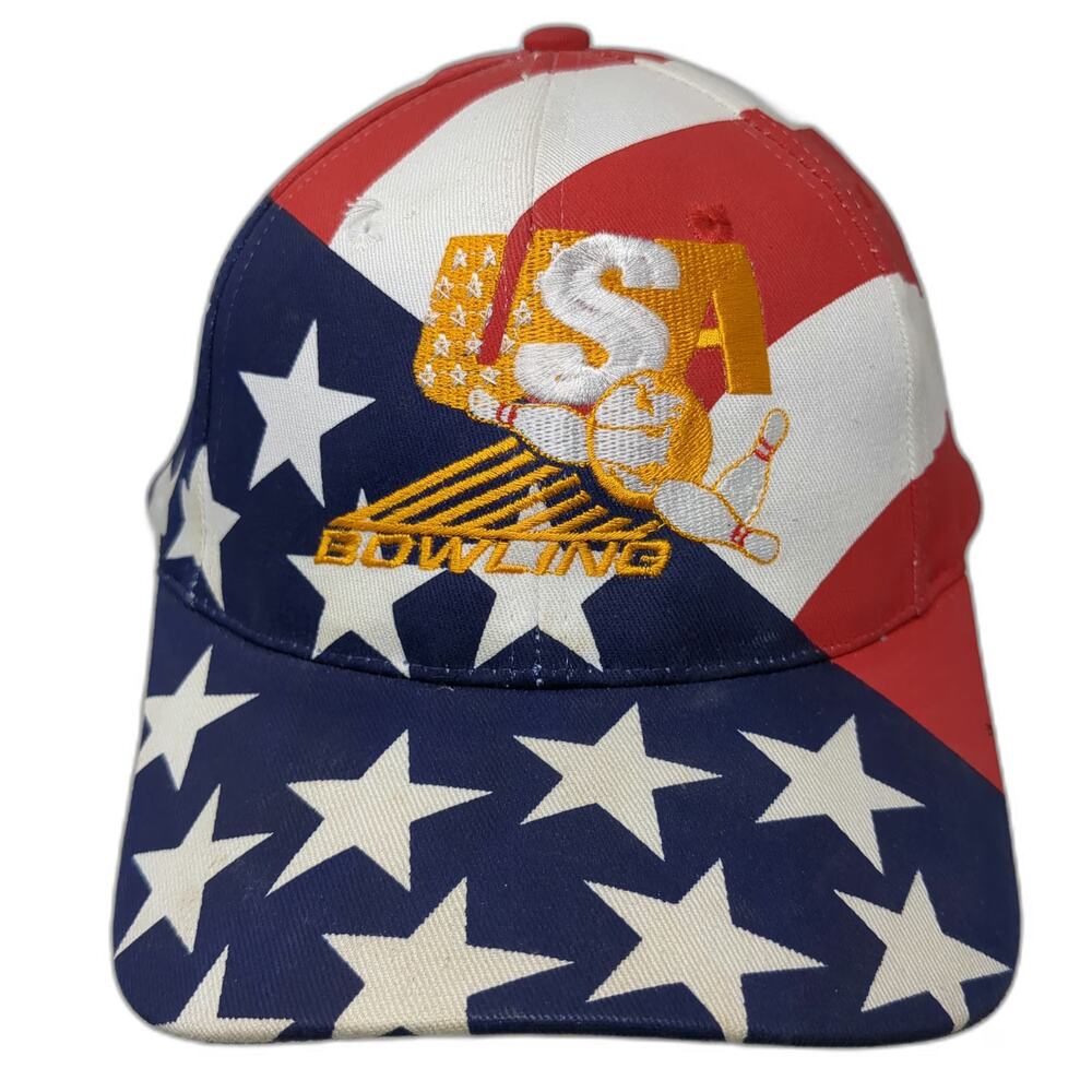 KC USA Bowling Snapback Blue Red White Stars Stripes Hat One Size Embroidered